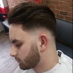 Pushed Back, Short Beard, Skin Fade, Straight